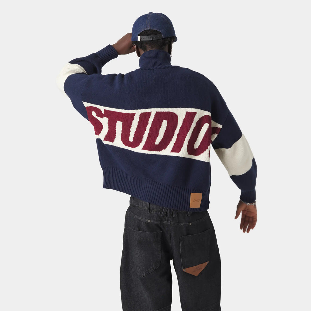 Thrill Navy Zipper Knit